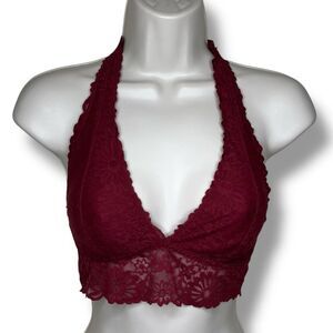 Victorias Secret Lace Bralette Burgundy Adjustable Halter Neck Lined Women Small